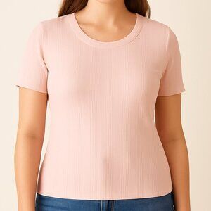 Anthropologie Cloth & Stone Richardson Pink Ribbed S/S T-Shirt - Size Small